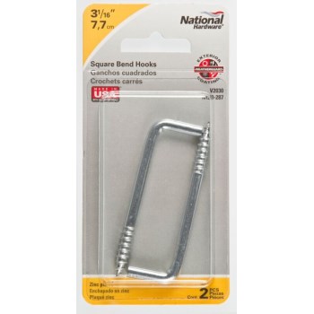 Square Bend Hook, Zinc ~ 3 1/16" 