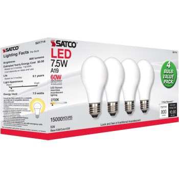 LED 4 Pack 7.5W A19 S Bulb