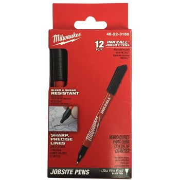 Milwaukee INKZALL Ultra Fine Point Pens, Black - 12pk