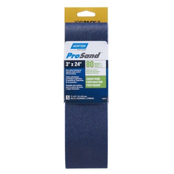 Norton Sanding Belt - 80 Grit, 3" x 24", 5pk