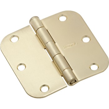 5/8" Radius Corner Door Hinge, Satin Brass Finish ~ 3"