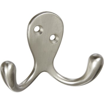 Double Prong Robe Hook, Satin Nickel Finish