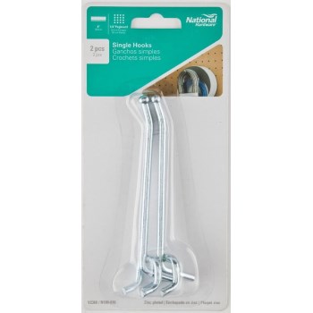 National Hardware Zinc Pegboard Single Hook - 4", 2pk