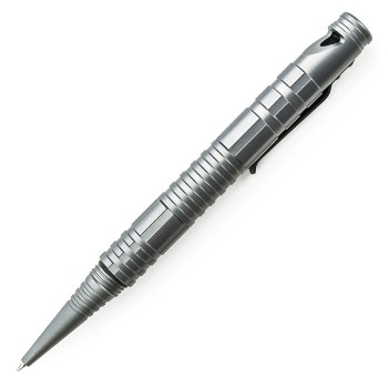 Aluminum Tactical Pen w/Fire Steel, Striker & Whistle, Gray