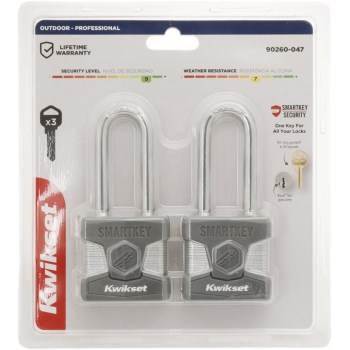 Kwikset SmartKey Padlocks, Keyed Alike - 2-1/2" Shackle, 2pk