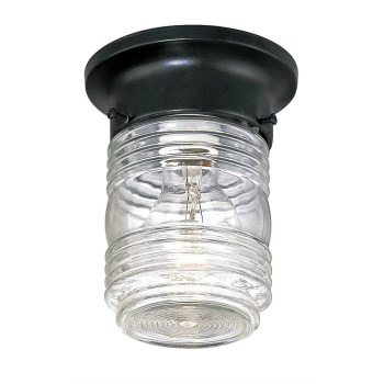 Jelly Jar Style Outdoor Ceiling Light Fixture,  Black ~ Approx  6" x 4-3/4"