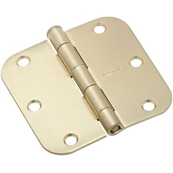 5/8" Radius Corner Door Hinge, Satin Brass ~ 3 1/2"