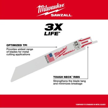 Milwaukee Sawzall Bi-Metal Blade - 6", 10 TPI, 5pk