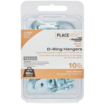 Large D-Ring Picture Hangers, Zinc Plated - 10pk