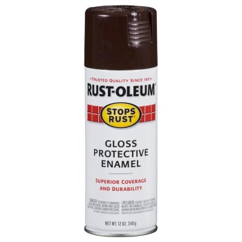Stops Rust Enamel Spray, Gloss Leather Brown - 12 oz