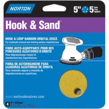 Norton 02207 Hook & Sand Disks, 5 Holes - 80 Grit ~ 5" x 5"