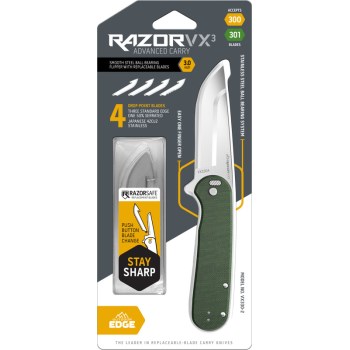 Outdoor Edge RazorSafe Carry Knife, Green G10 - 3"