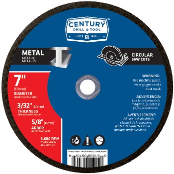 Century Drill &amp; Tool   08707 Type 1A Metal Abrasive Saw Blade 3/32" x 7" x 5/8" Arbor