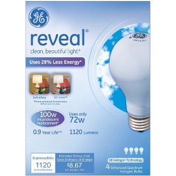 General Electric  67774 Reveal Energy Efficient Halogen Light Bulb - 72 watt/100 watt