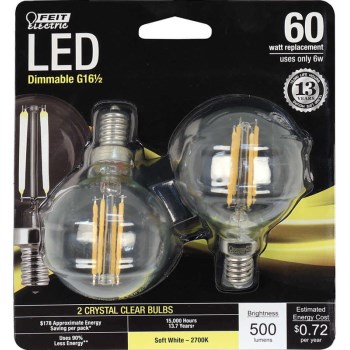 Feit Electric  BPG1660/827/LED/2 G1612 Globe Bulb ~ 500 Lumens
