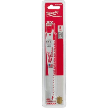 Milwaukee Sawzall Nail Embedded Wood Blade - 6", 5pk