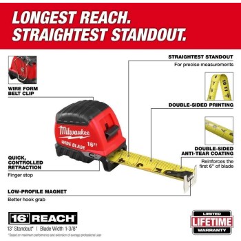 Milwaukee Wide Blade Magnetic Tape Measure - 16 Ft
