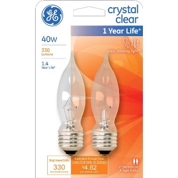 General Electric 66109 Bent Tip Ca10 Decorative Bulb - 40 Watt ~ Clear