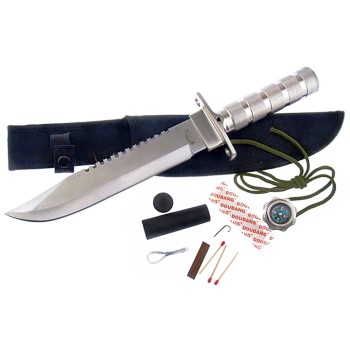 Frost Cutlery Hk6080-145 Silver Bowie Survival Knife ~ 14.5"
