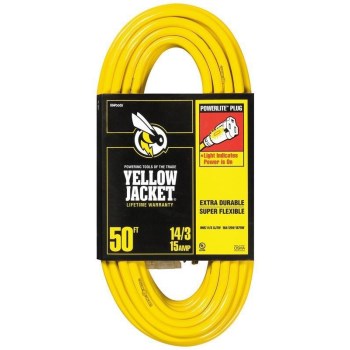 Yellow Jacket Extension Cord, 14/3 SJTW - 50 Ft