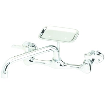 Wall Mount Faucet w/Attached Soap Dish, Polished Chrome Finish ~ 8" Ctr