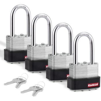 Laminated Padlock, Keyed Alike - 1-9/16", 1-1/2" Shackle, 4pk