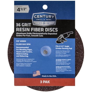 Century Drill & Tool   75001 3pk 4-1/2in. 36g Sand Disc