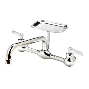 Wall Mount Faucet w/Attached Soap Dish, Polished Chrome Finish ~ 8" Ctr