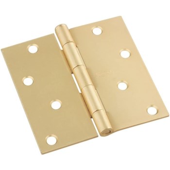 Square Corner Residential Hinge, Satin Brass Finish ~ 4"