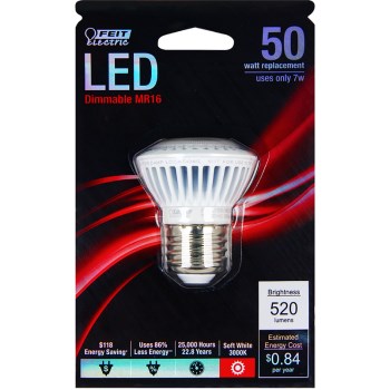 Feit Electric MR16 LED Reflector Bulb, 3000K - 7W, Medium Base