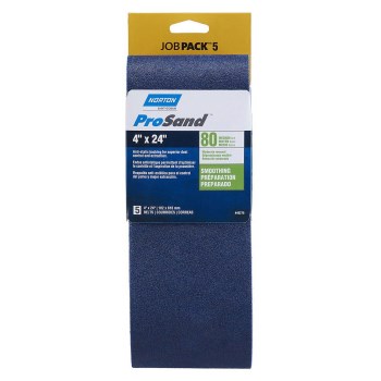 Norton Sanding Belt - 80 Grit, 4" x 24", 5pk