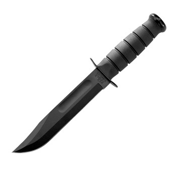 Black Fighting Knife, Black Leather Sheath, 7 in., Plain