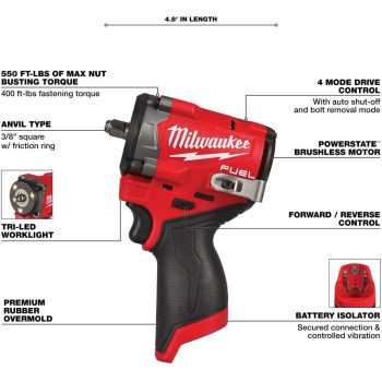 M12 FUEL Stubby Impact Wrench - 3/8" (Bare Tool)