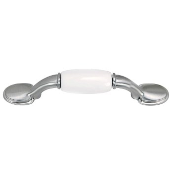 Hardware House  488866 Cabinet Pull with Porcelain Insert, Satin Nickel Finish  ~ 3" CTC  