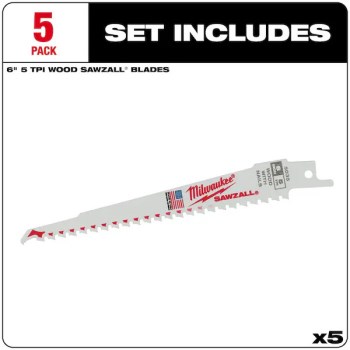 Milwaukee Sawzall Nail Embedded Wood Blade - 6", 5pk
