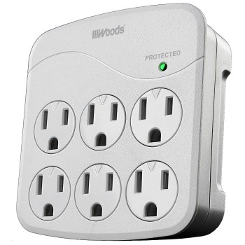 Woods Wall Tap w/Surge Protection, White ~ 6 Outlet 