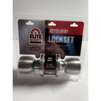 Elite Security Keyed Entry Ball Knob - Satin Nickel