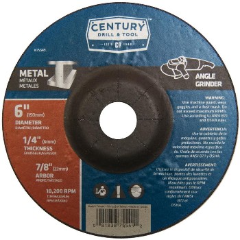 Century Drill & Tool   75549 6x1/4 Metal Grind Wheel