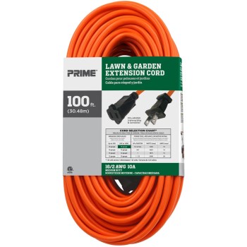 16/2 Polarized Outdoor Extension Cord, Orange - 100 Ft