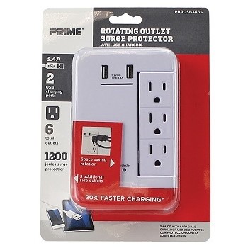 Prime Wire/Cable PBRUSB346S 6 Outlet Tap Usb