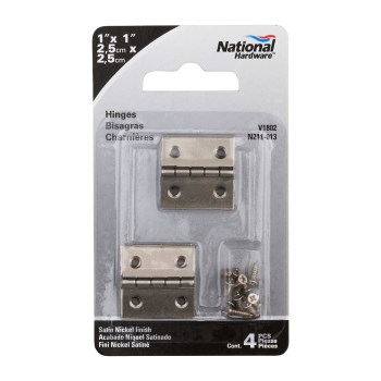 National N211-013 Decorative Broad Hinges, Satin Nickel ~ 1" x 1" 