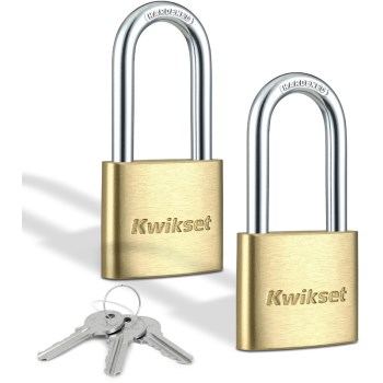 Brass Padlock, Keyed Alike - 1-9/16", 1-1/2" Shackle, 2pk