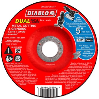 Freud/Diablo DBD050125X01F Diablo Type 27 Duo Cut/Grind Disc ~ 5" x 7/8" Arbor