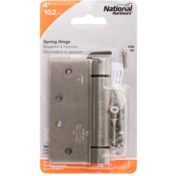 Self-Closing Spring Door Hinge, Satin Nickel Finish ~ 4" x 4" 
