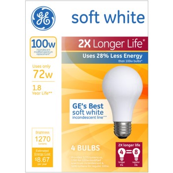 Soft White 2X Longer Incandescent Bulbs ~ 100 Watt