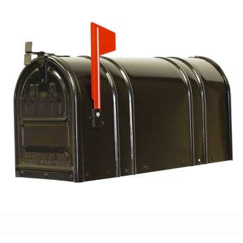 Large Post Mount Steel Mailbox, Black Gloss ~  8" W x 10-1/2" H x 21" L