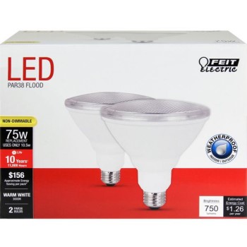 Feit Electric  PAR3875/10KLED/2 Weather-Proof Non-Dimmable LED Bulbs, Par 38 ~ 75 W Equivalent 