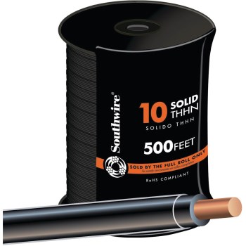 Southwire THHN Solid Building Wire  Black   10 AWG 500'