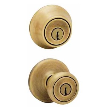 Tylo Combo Lockset, Antique Brass Finish ~ Keyed for Exterior Doors