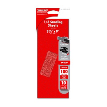 Diablo 1/3 Sheet Sandpaper, 100 Grit - 10pk